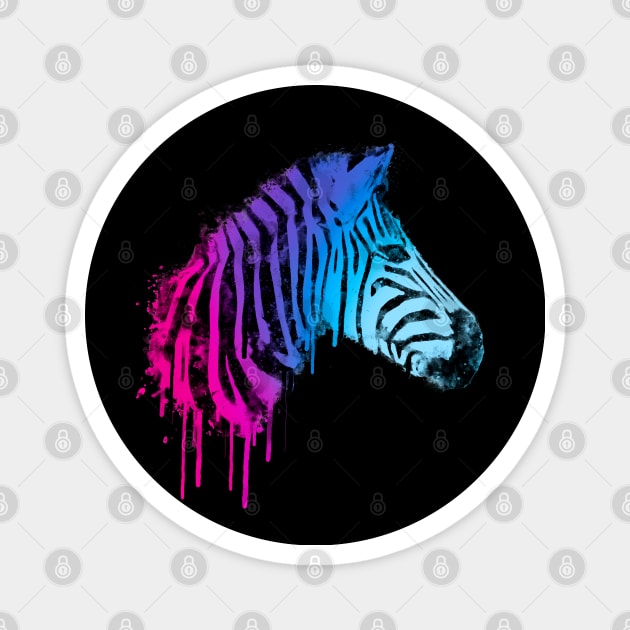 Dramabite Zebra Watercolor Artsy Gift for Horse Wildlife Lovers Magnet by dramabite